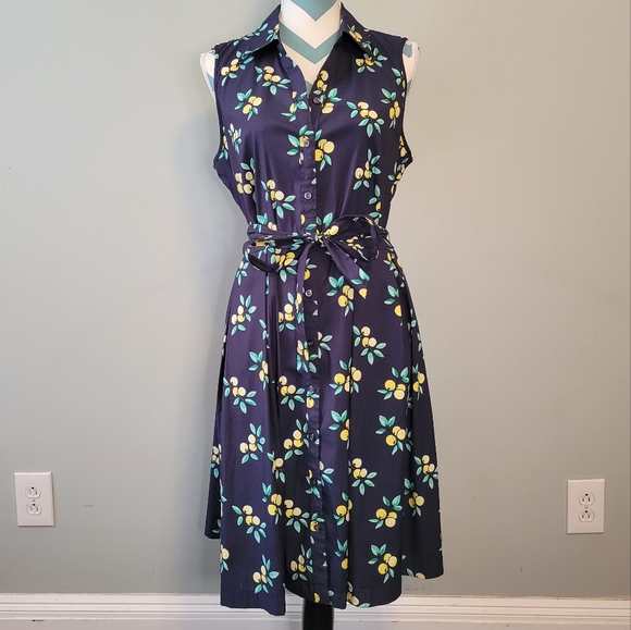 Charter Club Sleeveless Lemon Print Button Up Dress Size 12 - Picture 4 of 11